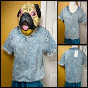 GIOVANCO, distressed denim, v neck top!!